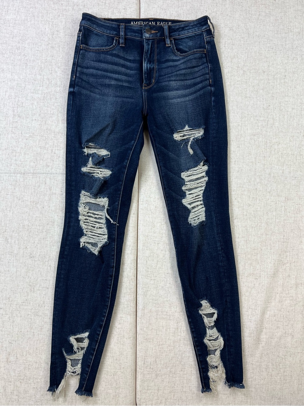 American Eagle Outfitters Dark Blue Ripped Skinny Jeans - Women's size 8